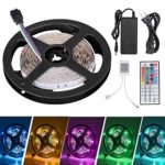 Sunnest 16.4ft LED Flexible Strip Lights, 150 Units SMD 5050 LEDs, Non-Waterproof 12V DC Light Strips, RGB LED Light Strip Kit with 44Key Remote Controller and Power Supply for Kitchen Bedroom Car Bar
