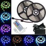 LTROP 2 Reels 12V 32.8ft Waterproof Flexible LED Strip Light Kit, Color Changing SMD3528 RGB with 600 LEDs Light Strips + 44-key IR Controller + 12V 5A Power Supply