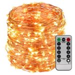 LightsEtc 200 LED String Light 65.6ft Copper Wire Warm White Waterproof Light 8 Modes Remote Control