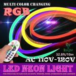 LED NEON LIGHT, IEKOV™ AC 110-120V Flexible RGB LED Neon Light Strip, 60 LEDs/M, Waterproof, Multi Color Changing 5050 SMD LED Rope Light + Remote Controller for Party Decoration (32.8ft/10m)