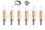 (Pack of 6) 6 Watt LED Edison Filament (60 Watt Eqivalent) Dimmable LED Candelabra Chandelier Light bulb – CFC CA10 Flame Tip – Small Base (E12) – 2700K (Warm White Glow) – 120V