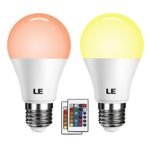 LE Dimmable A19 E26 LED Light Bulb 6W RGB 16 Colors Remote Controller Included (2 Pack 6W RGB Color)