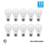 LUNO A19 Non-Dimmable LED Bulb, 9.0W (60W Equivalent), 8000 Lumens, 5000K (Daylight), Medium Base (E26), UL Certified (10-Pack)
