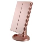 RICHEN DeWEISN Tri-Fold Lighted Vanity Makeup Mirror with 21 LED Lights, Touch Screen and 3X/2X/1X Magnification Mirror, Two power Supply Mode Tabletop Makeup Mirror,Travel Cosmetic Mirror (Rose Gold)