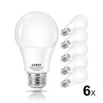 LVWIT A19 LED Light Bulb, 8W (60W Equivalent), 3000K Soft White, Non-dimmable, Medium Screw Base E26, UL-listed, Pack of 6