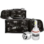 Dodge Ram 2nd Gen BR/BE Smoked Lens Clear Corner Headlight & Corner Light + 9004 LED Conversion Kit W/ Fan
