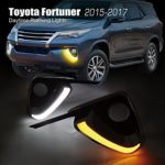 Allinoneparts Toyota Fortuner 2015-2017 LED DRL Replacement Update OEM Fog Light Cover Daytime Running Lights with Yellow Turn Signal Lights Driving Fog Lamps Kit Waterproof – Pair