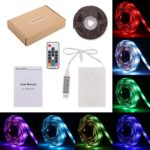 Battery Operated LED Strip Light – Lampwin 6.6FT DC 12V Flexible IP65 Waterproof 60 Units SMD 5050 Color Changing RGB LED Rope Tape Light with Multi-color RF Remote Controller, Battery Case