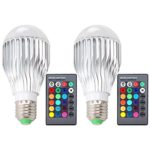DLPIN 2 Pack 10W RGBW Color Changing Light Bulbs LED Dimmable Lamp with Remote Control E26