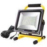 Ustellar 4500LM 50W LED Work Light (400W Equivalent), 2 Brightness Levels, Waterproof Flood Lights, 16ft/5M Wire with Plug, Stand Working Lights for Workshop, Construction Site, 6000K Daylight White
