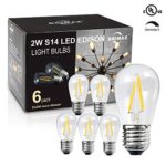 BRIMAX 2W LED S14 Light Bulbs, E26 Medium Screw Base, Equivalent to 20 Watt, Warm White Dimmable Clear Glass Energy Saving LED Filament Light Bulbs, Best for Outdoor and Room Decorative Lamp (6 Pack)
