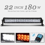 AUTOSAVER88 22″ Amber White LED Light Bar 180W Flood Spot Combo Beam Work Lamp with Wireless Remote Controller, 3 Year Warranty