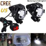 GOODKSSOP 2PCS Super Bright 125W 3000LM CREE U5 LED Motorcycle Universal Electric Bike Spotlight Headlight Work Light Driving Fog Spot Lamp Night Safety Headlamp + 1pcs Free Switch