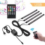 Car LED Strip Lights, Guaiboshi 4PCS 48leds USB Powered Atmosphere Lights/ Interior Lights for Car with Music Sound Active, Remote Included