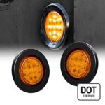 2PC OLS 2.5″ Round 10 LED Clearance Light [2 in 1 Reflector] [Polycarbonate Reflector] [13 LEDs] [D.O.T. Certified] [2 Year Warranty] Side Marker Light for Trucks and Trailers – Amber