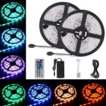 Boomile Remote Controlled LED Strip Kit, 2 x 16.4FT 300LEDs SMD5050 RGB Strip Light, Waterproof Rope Light with 44-key IR Controller + 12V Power Supply for Home Garden Decoration