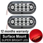 TMH ( Pack of 2 ) 6″ 10 LED Surface Mount Oval Clear Lens / Red Light Turn Signal Side Marker Tail LED Light for Truck Trailer Trail Bus 12V DC