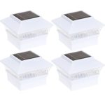 4 Pack Solar Power Square Outdoor Post Cap Lights for 4×4 PVC Posts by GreenLighting (White)