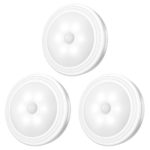 AMIR Motion Sensor Light, 30LM Stick-Anywhere Cordless Battery-Powered LED Night Light, Wall Light, Magnet Closet Lights, Safe Lights for Stairs, Hallway, Bathroom, Kitchen, Cabinet (Pack of 3, White)