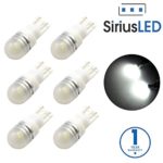 SiriusLED Super Bright 1W 360 Degree Projector LED Bulbs for Interior Car Lights Gauge Instrument Panel License Plate Dome Map Side Marker Courtesy T10 168 194 2825 W5W 6000K Xenon White Pack of 6