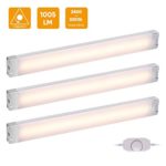 LED Under Cabinet Lighting Kit, Dimmable Under Counter Kitchen Lights, 12W 1005 LM 3000K Warm White, 24 LED Closet Cupboard Wardrobe Lights All Accessories Included, 3 Pack