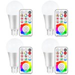 Yangcsl E26 Dimmable Color Changing LED Light Bulbs with Remote Control, Memory & 3-Way, Daylight White & RGB Multi Color, 60 Watt Equivalent (4 Pack)