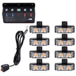 8pcs Amber LED Emergency Warning Flash Strobe Lights Bar w/ Clips + Control Box Kit
