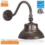 10in. Bronze Gooseneck Barn Light LED Fixture for Indoor/Outdoor Use – Photocell Included – Swivel Head – 25W – 2000lm – Energy Star Rated – ETL Listed – Sign Lighting – 3000K (Warm White)