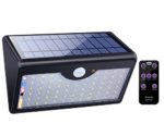 Solar Lights Outdoor with Remote Control, 1300LM 60 LED Wireless Waterproof Solar Motion Sensor Security Light with Wide Detection and Lighting Angle for Garden, Pathway, Driveway