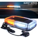 Xprite Burst Series 12V COB LED White & Amber Roof Top Emergency Hazard Warning LED Mini Strobe Beacon Lights Bar w/ Magnetic Base, for Snow Plow, Police, Firefighters, Trucks, Vehicles