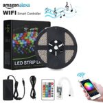 Wifi Smart LED Strip Lights – Lampwin 2018 New Design RGB LED Strip Light Kit with 12V IP65 Waterproof 16.4FT 300 SMD 5050 LED Rope Light works with Alexa Voice, Smartphone Control, iOS Android App