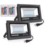 Ustellar 2 Pack 60W RGB LED Flood Lights, Outdoor Color Changing Floodlight With Remote Control, IP66 Waterproof 16 Colors 4 Modes Dimmable Wall Washer Light, Stage Lighting with US 3-Plug