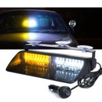 Xprite White & Amber Yellow 16 LED High Intensity LED Law Enforcement Emergency Hazard Warning Strobe Lights For Interior Roof / Dash / Windshield With Suction Cups