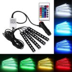 Car LED Strip Light,ABEDOE 4pcs Multi RGB Color Car Interior Underdash Floor Decorative Atmosphere Light Kit DC 12V with Dimmer, Cigarette Lighter Plug,Remote Control and Car Charger