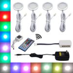 Aiboo RGBWW RGB + Warm white Color Changing Christmas Xmas Under Cabinet LED Lights Kit IR Remote Puck Lamps for Kitchen Counter Counter Furniture Ambiance Lighting (RGBWW, 4 Lights, 12W)