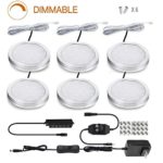 Led Dimmable Puck Lights,Set of 6 Warm White Under Cabinet Lighting Kit w/ Rotary Dimmer Switch , Total of 12W, LED Light for Bookcase, Shelf, Closet, Kitchen