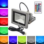 RC 10W Waterproof RGB LED Color Changing Flood Light,Indoor Outdoor Security 16 Color & 4 Modes LED Light with 24Key IR Remote Control and US 3-Plug