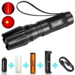 Tactical Red LED Flashlight, CrazyFire Zoomable Focus 5 Modes Brightness 1000 Lumens Waterproof Red Lighting Lamp with Rechargeable Battery & Charger for Cycling Hiking Camping Emergency