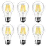 Ascher E26 LED Classic Light Bulbs / 8W, Equivalent 75W, 1000lm / Warm White 2700K / Filament Clear Glass / Non Dimmable / Pack of 6