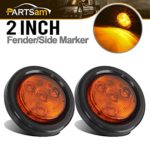 Partsam 2pcs Amber Led Light Trailer 2″ Round,w/ Plug & Grommet Clearance Marker 4 LED