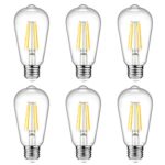 Ascher E26 LED Light Bulbs, 6W, Equivalent 60W, 800lm, Warm White 2700K, ST58 Edison Bulb,Vintage Filament Clear Glass, Non Dimmable, Pack of 6