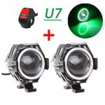 125W Motorcycle light Cree LED headlight U7 Fog Lamp Spotlight DRL Daytime Driving Lights Strobe Fashlight with Green Angel Eyes Ring and ON/OFF toggle Switch(pack of 2)