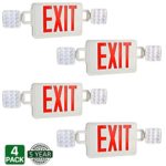 Hykolity Double Face Red Exit Sign LED Combo Emergency Light with Adjustable Two Head and Backup Battery – Pack of 4