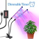 LED Grow Light with Timer, Grow Lights for Indoor Plants, Dual Heads 2 Dimmable Grow Lamp Bulbs & Goose-neck Adjustable Grow Light with Timing Function for Greenhouse Plants