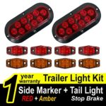 TMH Trailer Light KIT ( Pack of 2 ) 6″ Oval Stop Turn Brake Red Tail Light Lamp + ( Pack of 8 ) Side Led Marker Light ( Red & Amber ) For Truck, Trailer, Boat Trailer, Tractors, Bus