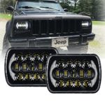 105W 5”x7′ 6×7 inch Osram High Low Beam Led Headlights for Jeep Wrangler YJ Cherokee XJ H6054 H5054 H6054LL 69822 6052 6053 with Angel Eyes DRL (Black Pair)