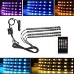 Car LED Interior Decorative Strip Lights, DC 12V (72 LEDs) Multicolor Music Active Car Strip Lights Under Dash Lighting Kit with Sound Active Function and Wireless Remote Control
