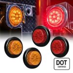 4 PC OLS 2″ Round LED Clearance Light Side Marker – Two in One Reflector and Clearance Light [Polycarbonate Reflector] [10 LEDs] [Rubber Grommet] [IP 67] for Trailers – 2 Red and 2 Amber
