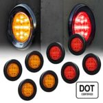 8 PC OLS 2.5″ Round LED Clearance Light Side Marker- Two in One Reflector and Clearance Light [Polycarbonate Reflector] [13 LEDs] [Rubber Grommet] [IP 67] for Trailers – 4 Red and 4 Amber
