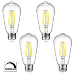 Ascher E26 LED Light Bulbs, Dimmable, 6W, Equivalent 60W, 800lm, Daylight White 5000K, ST58 Edison Bulb, Vintage Filament Clear Glass, Pack of 4